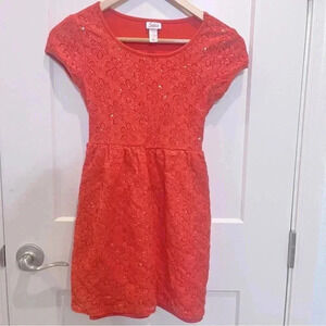Vintage Justice girls tropical orange lined lace dress with sparkly sequins